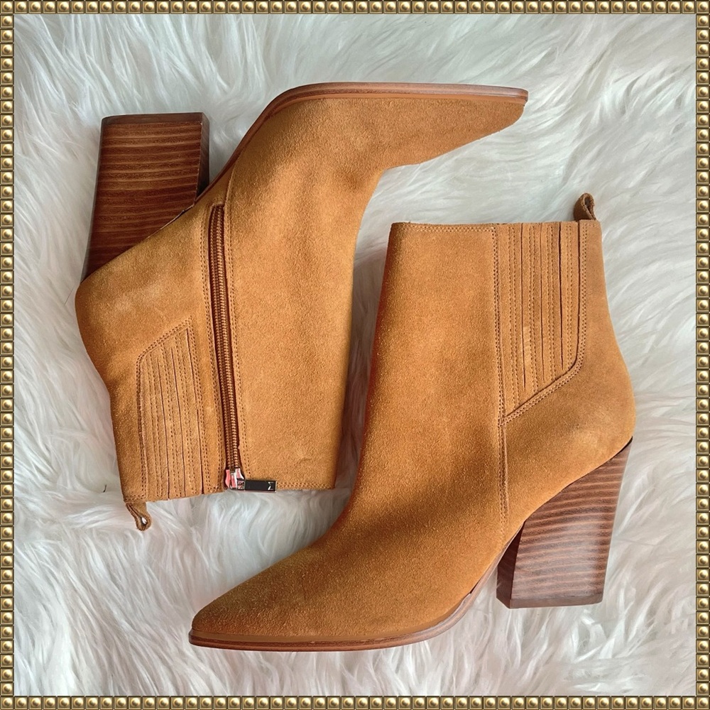 Marc Fisher Suede Leather Tan Zipper Heeled Ankle Boots Booties Size 8 1/2 M